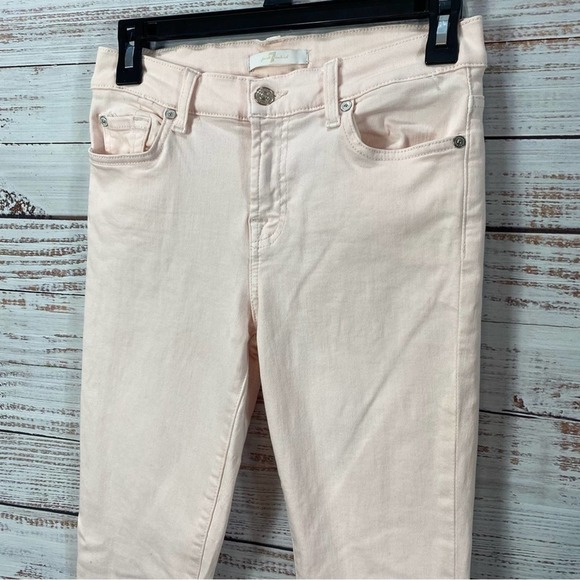 7FOR ALL MANKIND PALE PINK SIZE 26 RAW HEM SKINNY JEANS - Picture 2 of 7